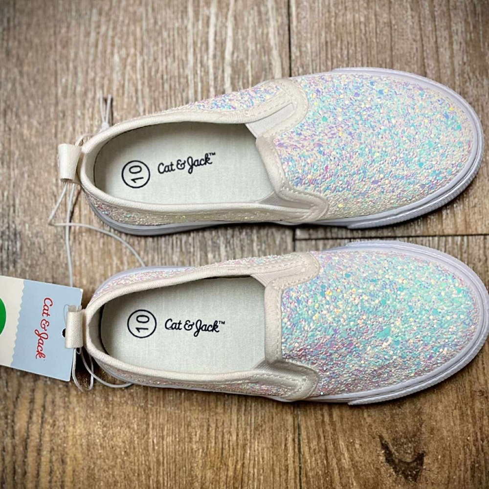 Cat and Jack: Madigan Sneakers-Size 10- Cream Base White Iridescent Glitter